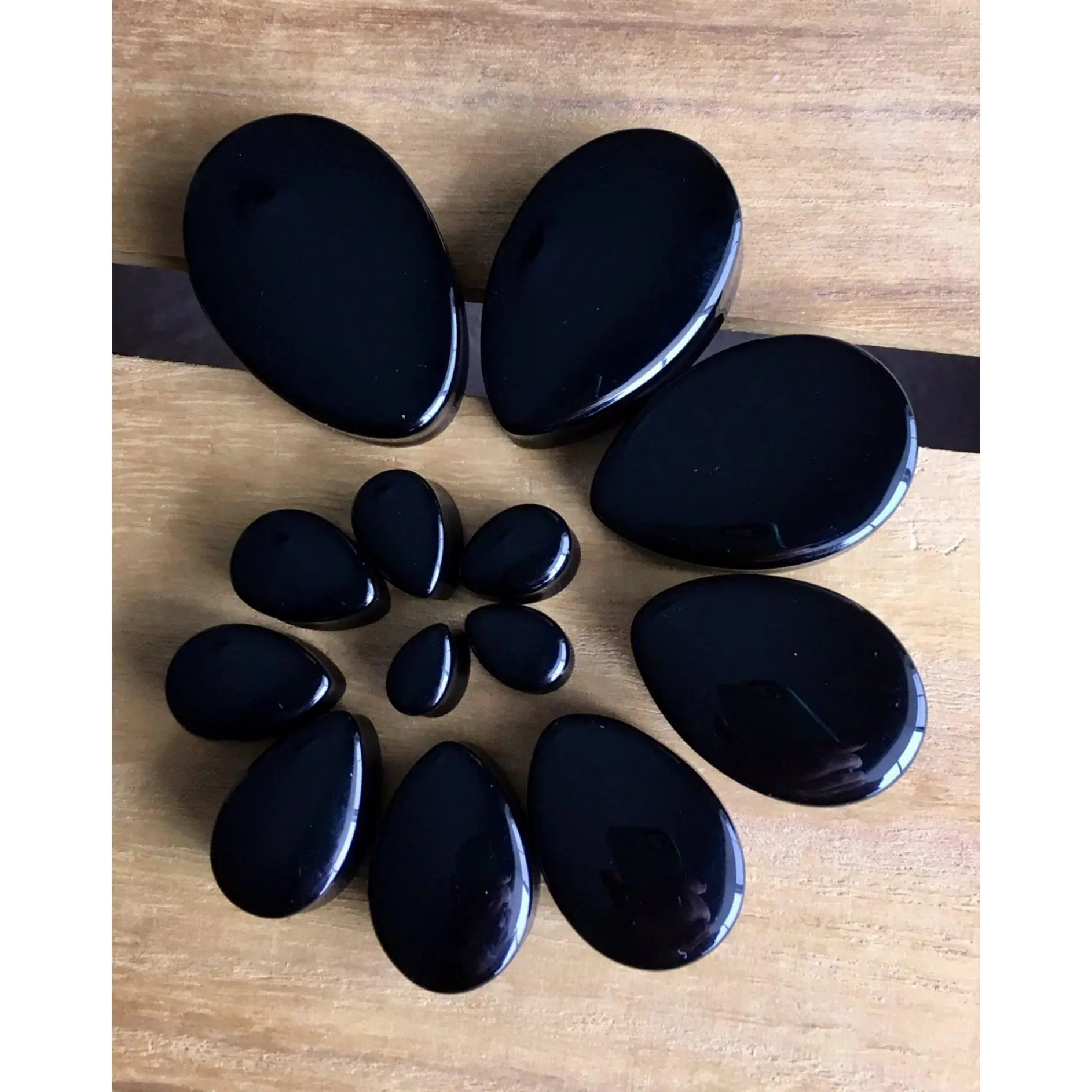 PAIR of Stunning Teardrop Black Onyx Organic Stone Plugs