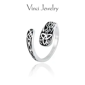 925 Vintage Celtic Open Ring with Unisex Adjustable Design, Stylish Hypoallergenic RIng Jewelry for Knot Lover, Pagan Jewelry Perfect Gift for Girls, Witches, Celtic Knot Protection Ring,  for Daily Wear and Suit