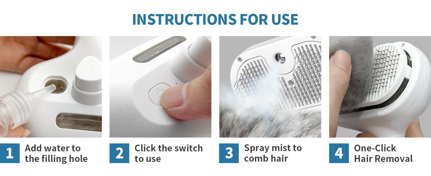 Steam Brush for Pets Long Short Haired, 3-in-1 Spray Dematting Comb with One-Button Clean, Grooming Tool for Small Animals