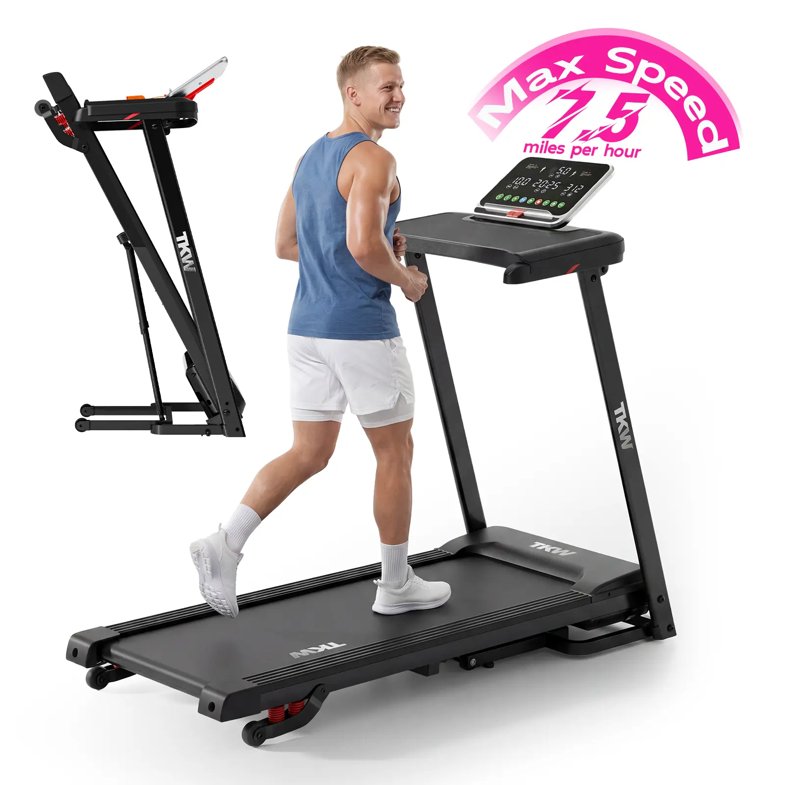 Treadmill with Handle for Home and Office, Folding Treadmills with 300 Lbs Weight Capacity, 3.0HP Quiet Treadmill, LED Screen Display Summervibes