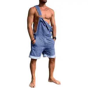Runcati Men's Denim Bib Overall Shorts Loose Fit Summer Walk Shorts Above Knee Length Shortalls Jumpsuit Rompers