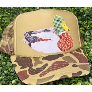 DTF Printed Faux Patchwork Mallard Duck Trucker Hat