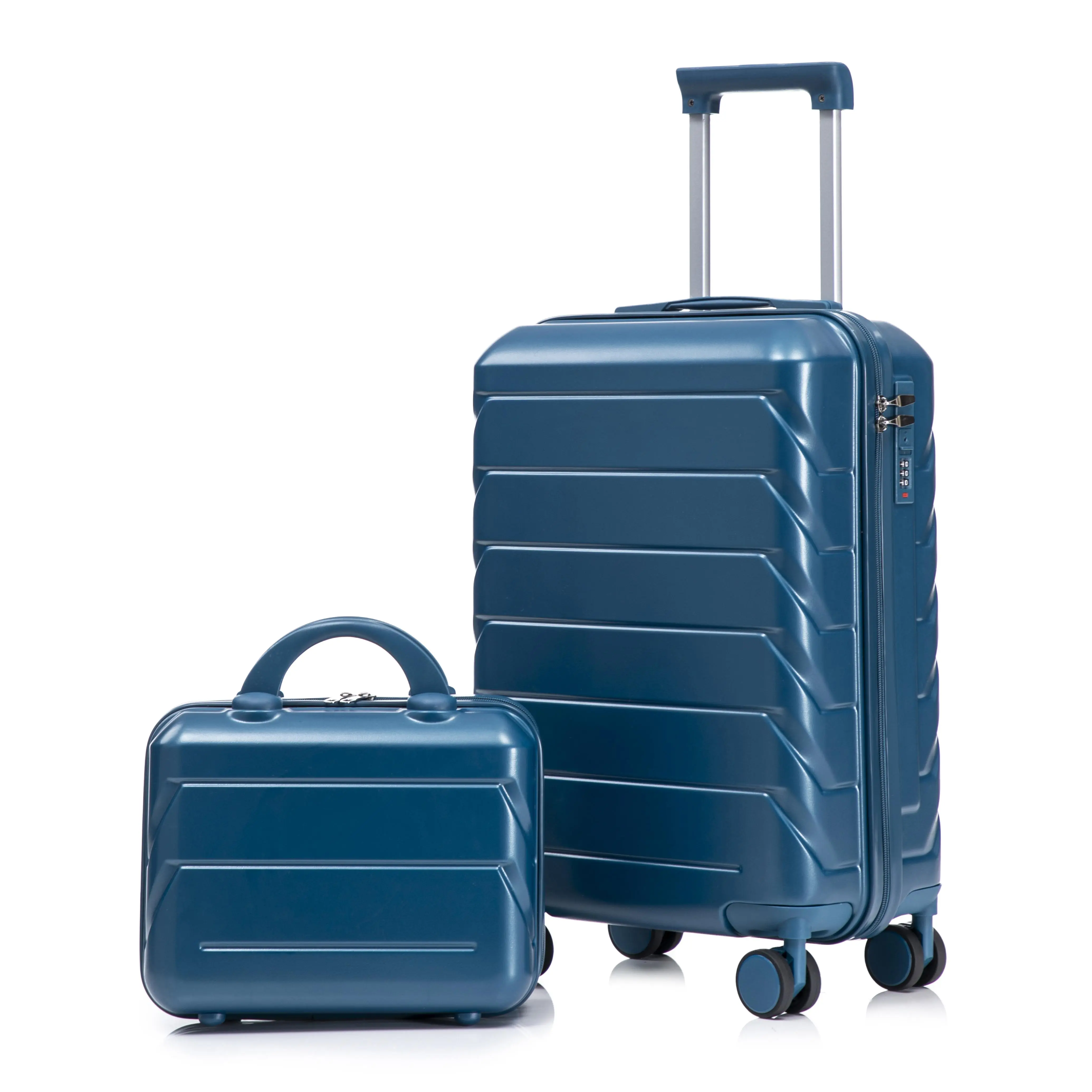 2-in-1 Luggage Set with Cosmetic Case, 20inch Travel Suitcase + 14inch Makeup Organizer Case, Durable ABS Hard Shell Rolling Luggage with Digital Combination Lock, 360° Double Silent Spinner Wheels & Adjustable Telescopic Handle
