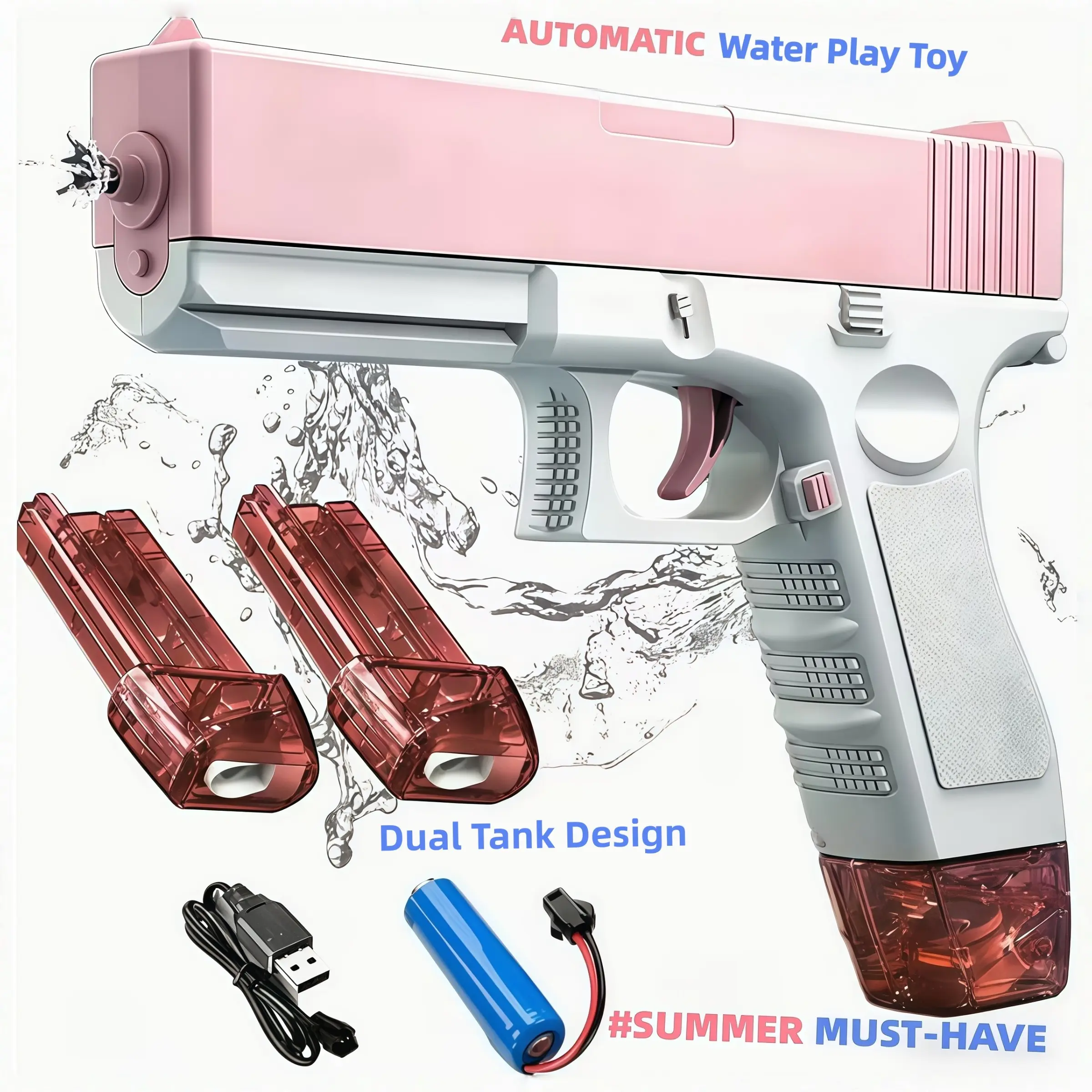 New Automatic Water Spray Toy, Rechargeable Automatic Waterblasters, High Capacity, Long Range, Ergonomic Handle, Perfect for Summer Pool and Outdoor Fun, Durable Structure