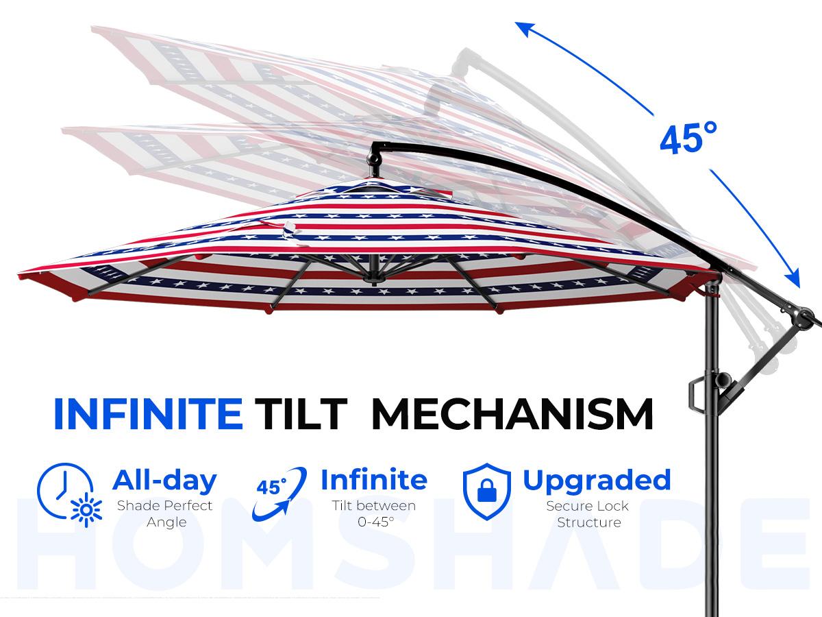 【Spring Sale】10ft Solar Outdoor Patio Umbrella, UPF50+ UVOutdoor Table Umbrella, Yard Umbrella, Market Umbrella with 8 Sturdy Ribs, Push Button Tilt and Crank- with Base