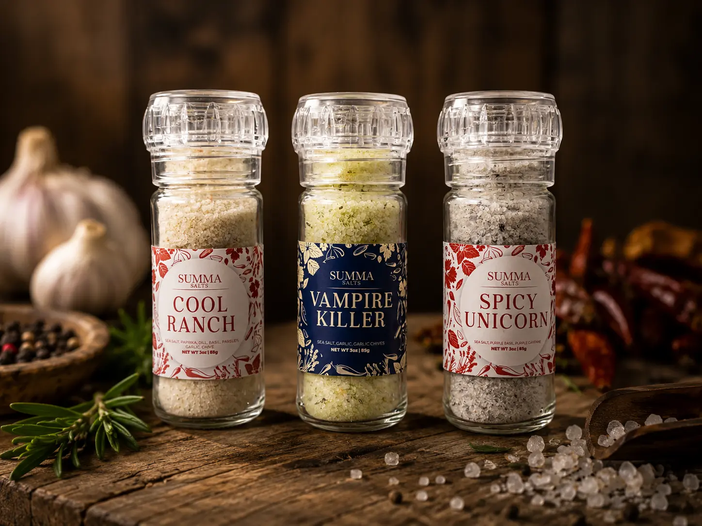 Tim’s Favorites Bundle - 3 glass grinders of Flavored Seasoning Salt