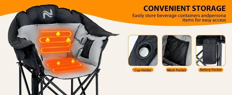 SLSY Unisex Heated Camping Chair, Portable Folding Recliner with Padded Armrests, Heat Control, Oxford Fabric, 400 lbs Capacity, Carry Bag for Garden & Outdoor Use【Batteries Not Included】 SLSY Unisex Heated Camping Chair, Portable Folding Recliner with Padded Armrests, Heat Control, Oxford Fabric, 400 lbs Capacity, Carry Bag for Garden & Outdoor Use【Batteries Not Included】