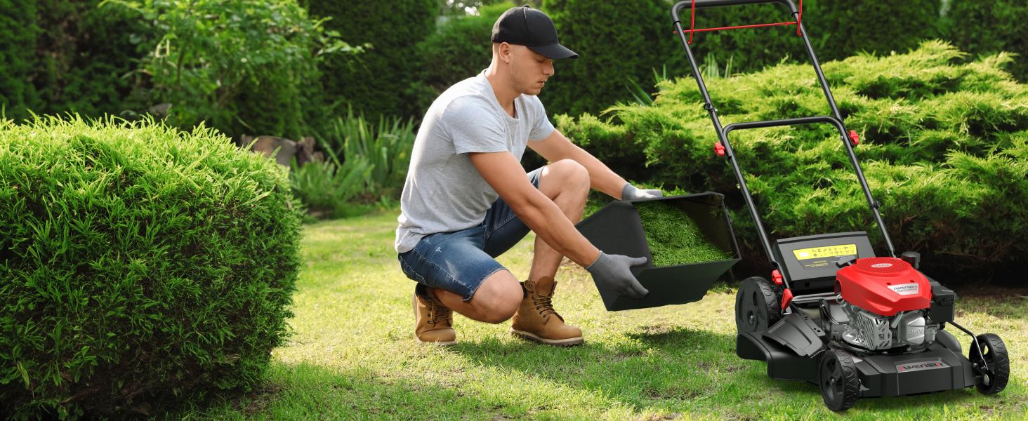 AMERISUN 21" Gas Push Lawn Mower, Rugged Steel Deck, 3-in-1 Versatile Mower, 144cc OHV Engine, 6-Level Height Adjustment, Large Grass Collector, Easy Maneuverability for Home & Garden(AV8621P1), reel mower, fly mower