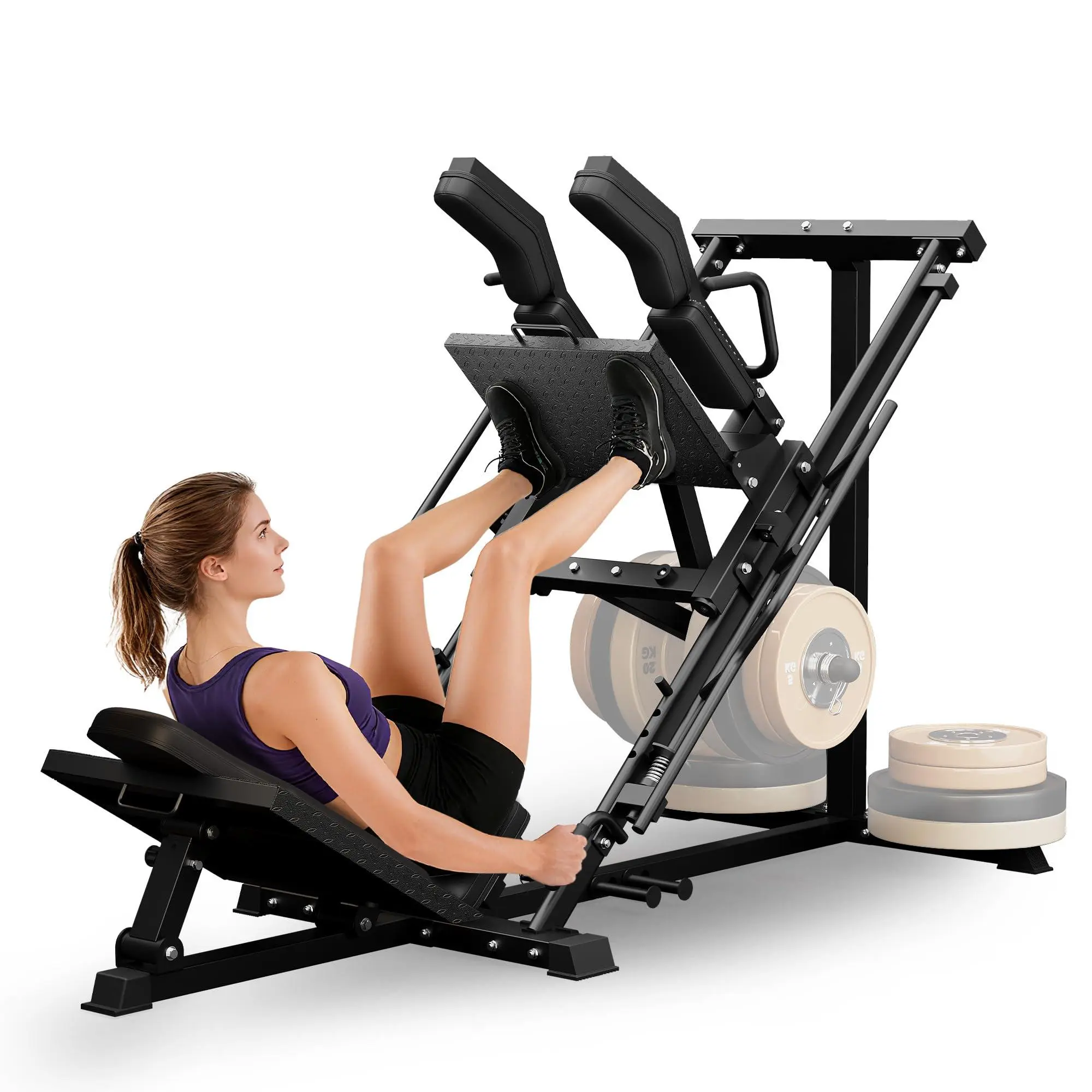 Adjustable Exercise Home Fitness Leg Press Hacks Squat Machine for Home Gym, Professional Equipment with Adjustable Backrest, Fits 1"-2" Plates, Supports Deep Squat & Shoulder Press Strength Training, Adjustable Exercise Machine