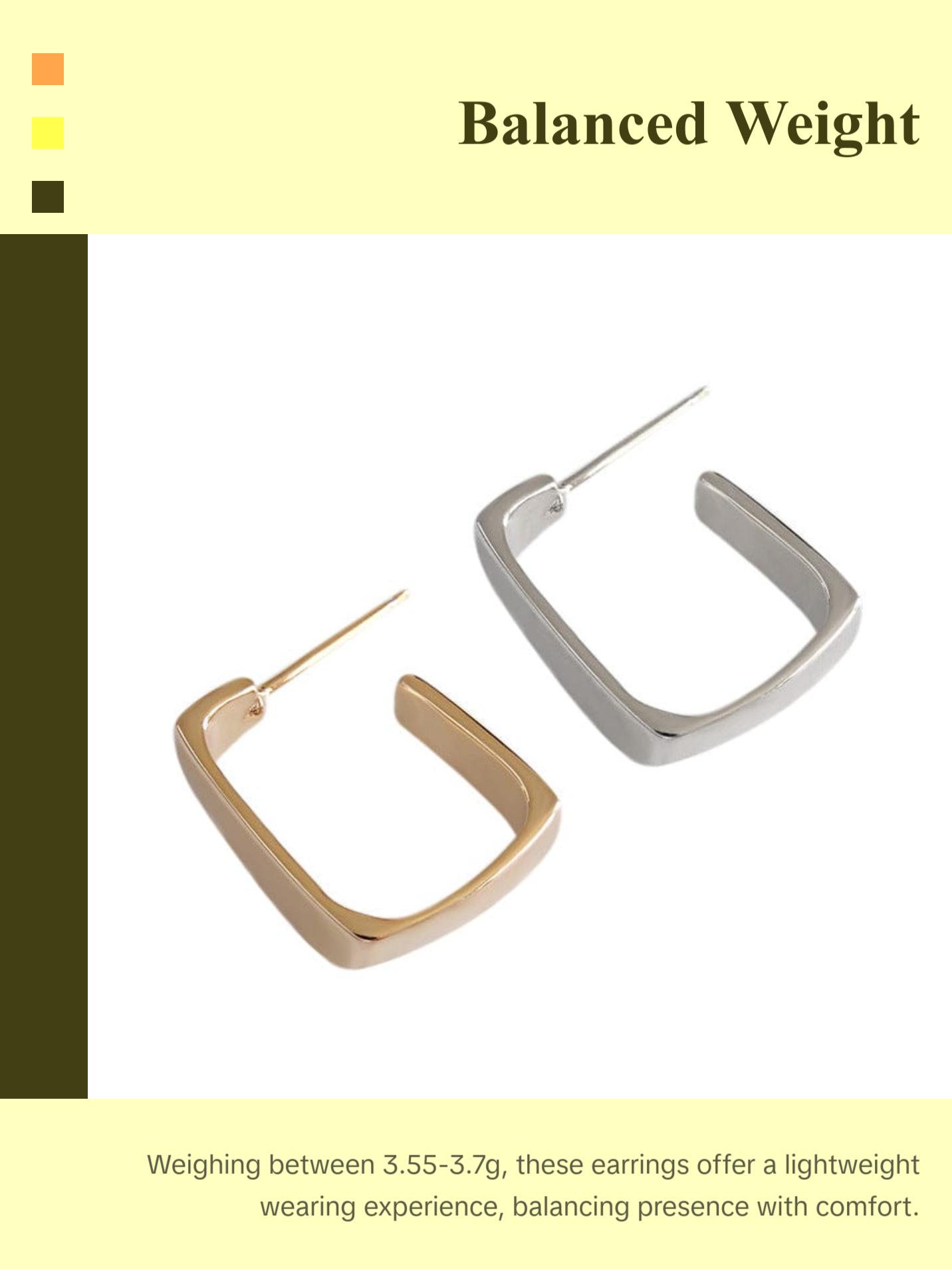 Classic Rectangle 925 Sterling Silver Hoop Earrings