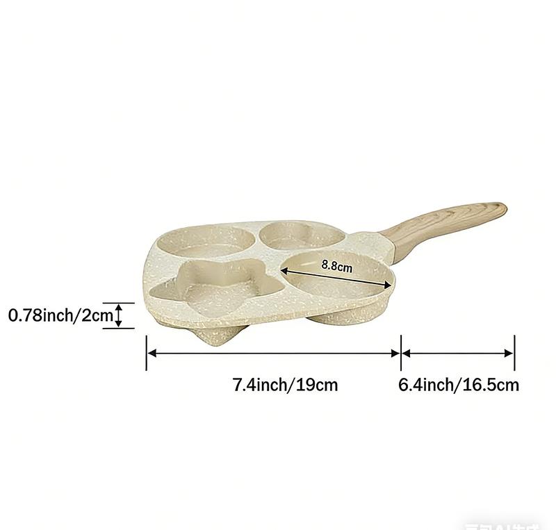 Nonstick 4-Cup Egg Frying Pan,Oil-Free Egg Pan,with Wooden Handle,Easy-Clean,for Pancakes,Burgers,Breakfast,Quick Cooking at Home,for Family Breakfasts