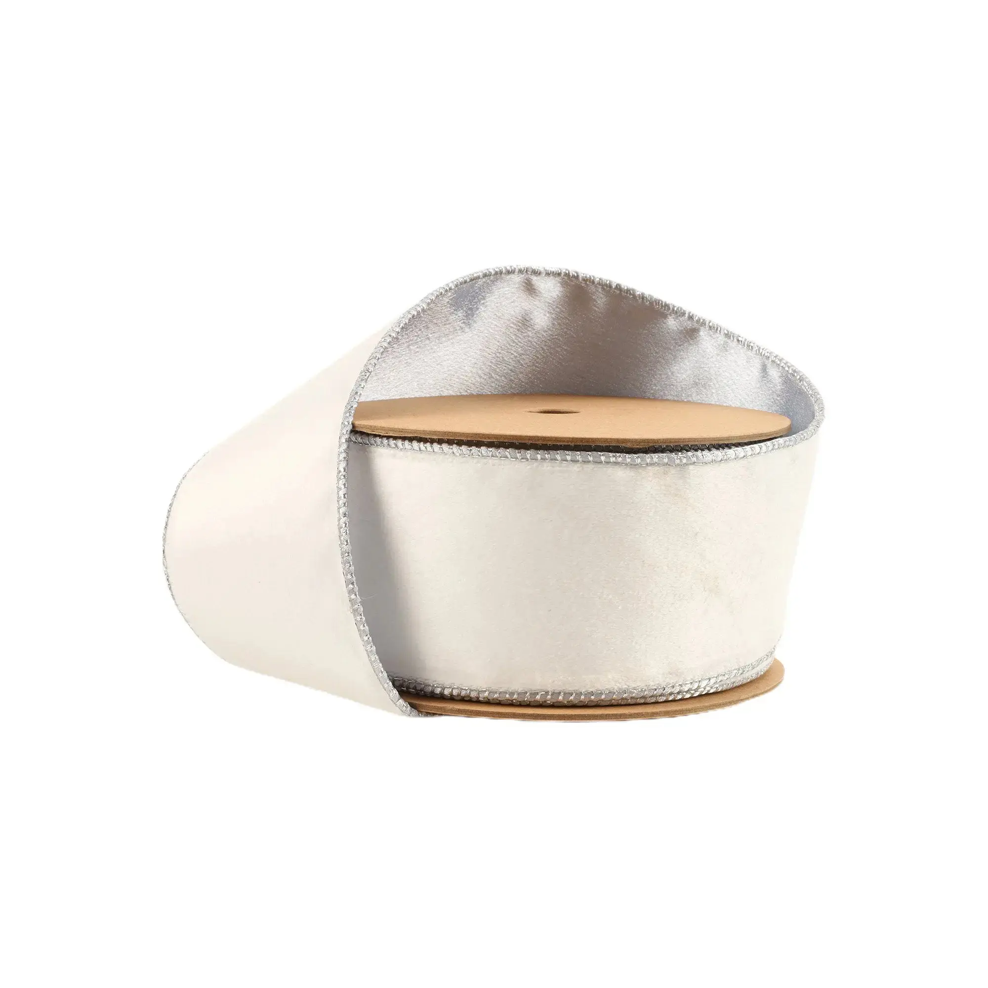 2 1/2" Reversible Classic Velvet Wired Ribbon | White/Silver | 10 Yard Roll