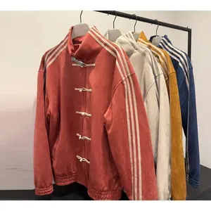 Silk Stand Collar Button Jacket for Men Spring Loose Tang Suit Coat Silk Stand Collar Button Jacket for Men Spring Loose Tang Suit Coat