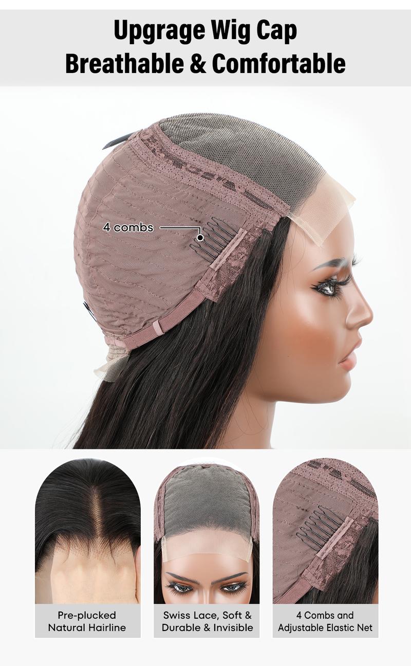 CurlyMe Water Wave 4x4 Lace Closure Wig Pre-plucked With Baby Hair - Natural Black, 180% Density