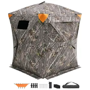 Hunting Blind，See Through Ground Blinds with Carrying Bag, 360 Degree Portable Camouflage Tent，Durable Concealed Shelter with Silent Side Door and Window, for Turkey and Deer, Balancing wind protection and natural lighting