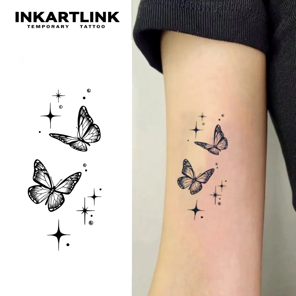 INKARTLINK Tattoo Tech, 3 Sheets Small Semi Permanent Tattoo, Adult Art Design Temporary Tattoos, Lasts 1-2 Weeks, Waterproof, Realistic Look, No Adhesive, No Reflection (Shiny Butterfly)