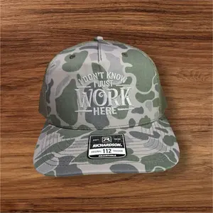 Richardson I Don't Know I Just Work Here Embroidered Man's Hat Original 112 Trucker Adjustable Camo Snapback