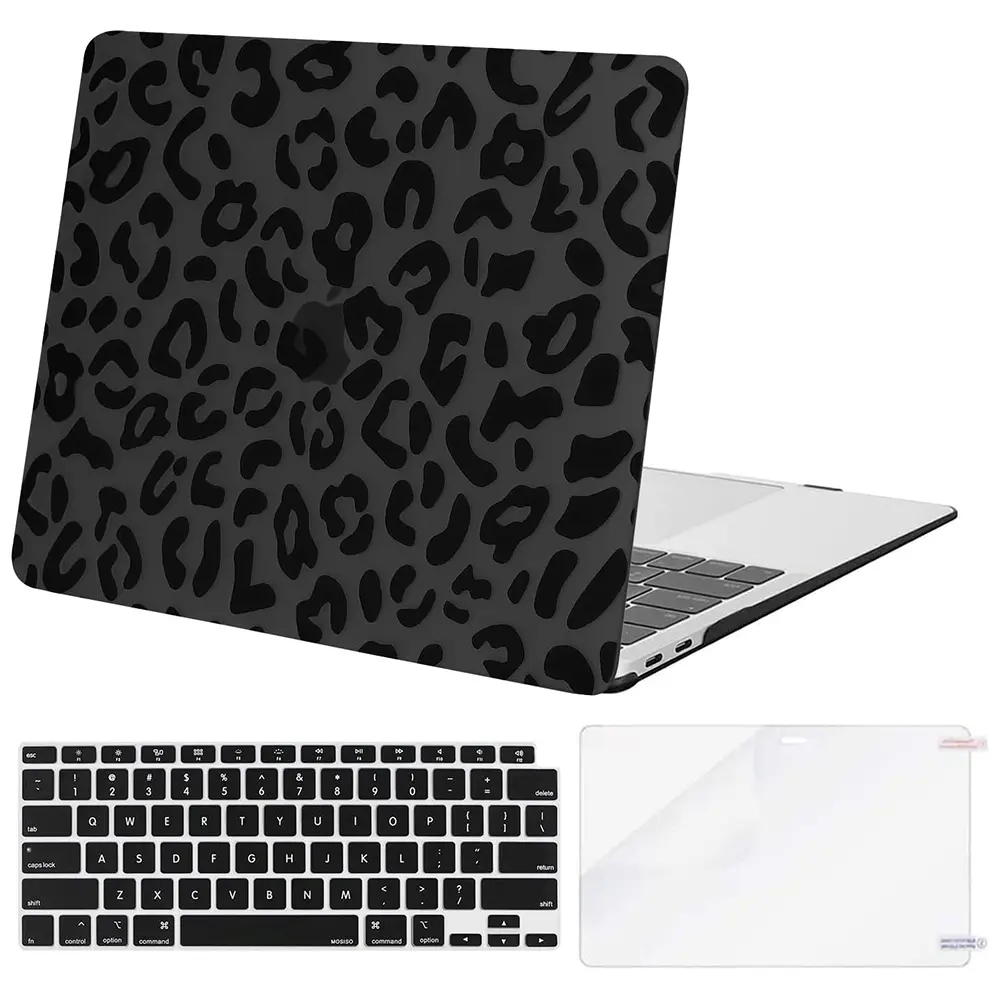 MOSISO Plastic Leopard Grain Animal Print Laptop Case for MacBook Air 13 Inch (2022-2018 Release A2337 M1 A2179 A1932 Retina Display) - Water Resistant, Flexible, Anti-Slip, Dustproof Hard Shell with Keyboard Cover & Screen Protector, School, Polycarbonat