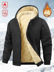 Men's Winter Casual Hooded Fleece-Lined Thick Warm Cold-Weather Jacket Coat, Menswear Tops with Long Sleeve, Basic Simple Loose Fit Comfortable Fabric, Suitable for Daily Wear and Social Gatherings