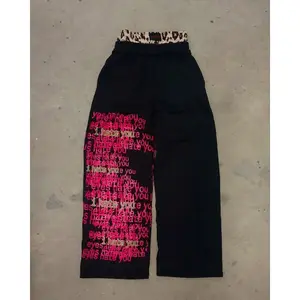 Retro double waist design casual street men pants hip-hop gothic harajuku loose Y2K letter pattern sports