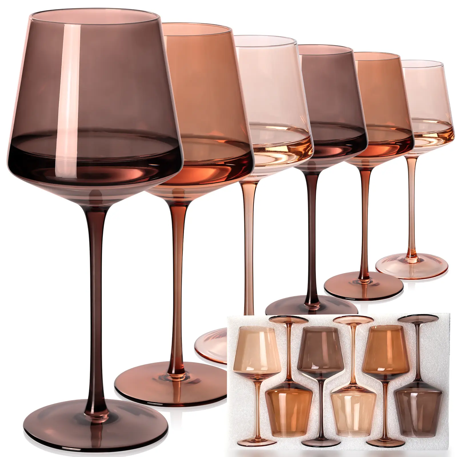 Hand Blown Crystal Wine Glasses Set of 6-18oz with Stem for Wine Lovers - Red White Wine Dinner, Wedding Gift - Drinkware summerwins,dorm essentials,home decor,home essentials,camping essentials
