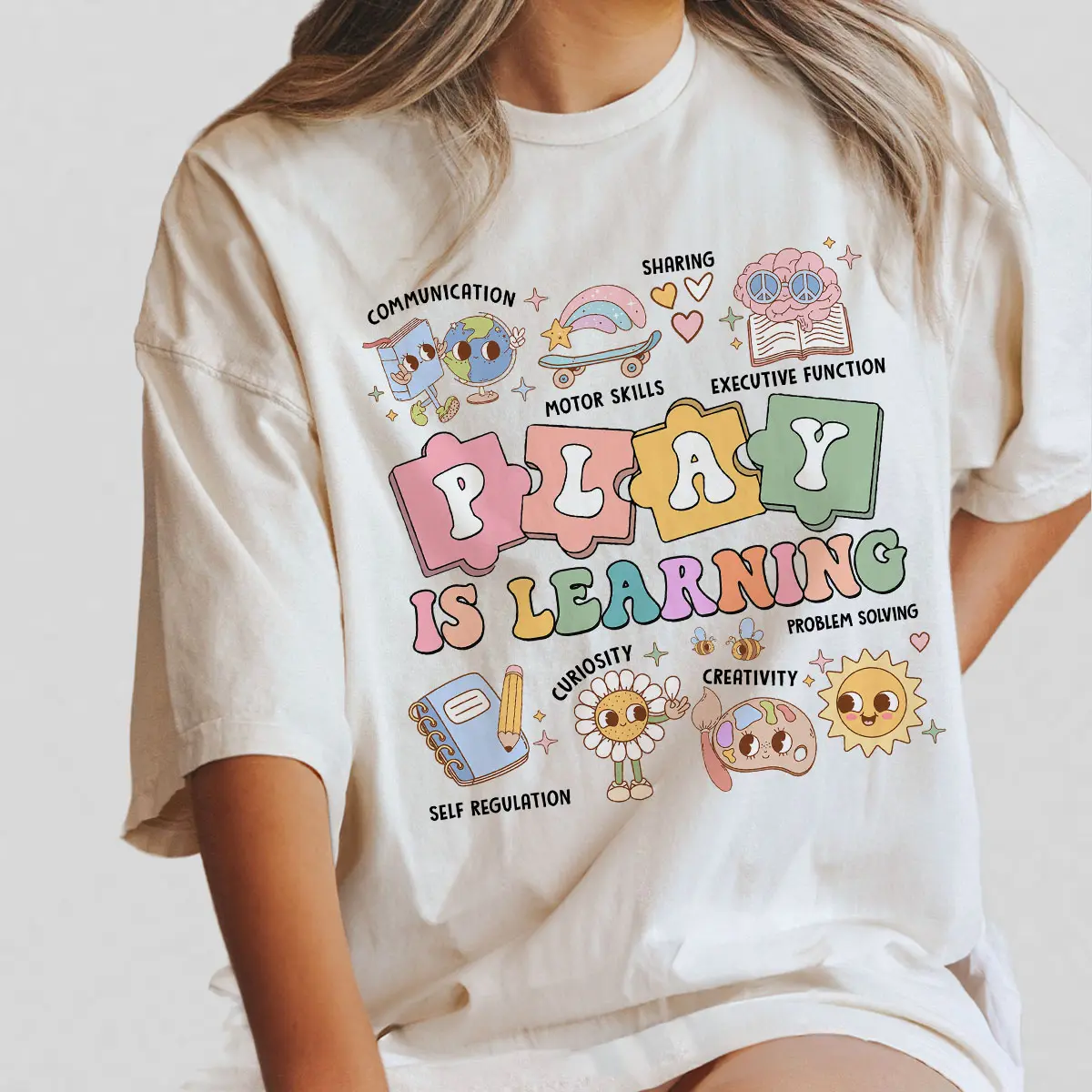 2026 New Boxy Fit Tee 100% Premium Cotton Teacher Shirt, Play Is Learning Teacher Tshirt, Back To School, Teacher Team Shirt, Gift for Teacher, Kindergarten Teacher, Teacher Appreciation Gifts, Teacher Gift, Comfort Shirt for Teacher, First ,custom,tiedye