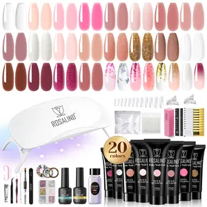 ROSALIND Mini 20Colors Clear Natural Pink Poly Nail Gel Starter Kit with Mini Uv Nail Lamp Gel Solution Nail Tools Extension Nail Gel Set Bulider Your Nails for All Season