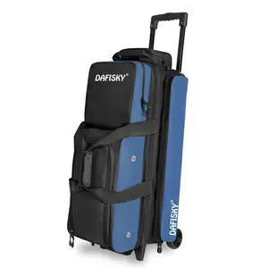 DAFISKY 3 ball bowling bags with wheels, bowling ball bag 3 ball roller with Multiple Pockets Retractable Handle