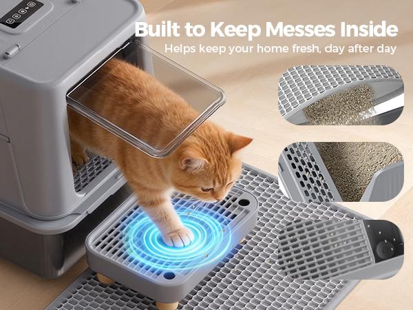 COMHOMA Stainless Steel Cat Litter Box | Extra Large 100L Enclosed Litter Box with Smart Odor Control, Auto Pause Sensor, 180° Flip Lid for Easy Cleaning, Anti-Leak High Walls, Step Mat & Scoop | Ideal for Multiple Cats