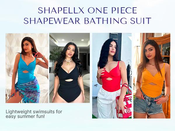 Shapellx Womens' Smart Sculpt Ribbed Cutout-Front Shaping Swimsuit
