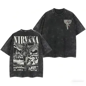 Retro Limited Nirvana Band Tour Black 2-Sided Vintage Tee Graphic Unisex Oversize Rock Band Washed Heavyweight Cotton T-shirt Gift For Rock Music Lovers Vintage Band Shirts Casual Fabric Fit Top Womenswear Streetwear