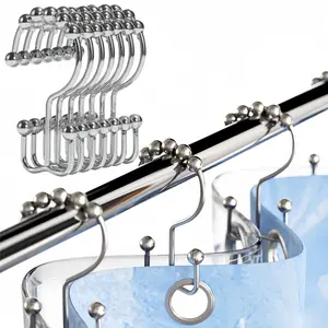 LMMAKE 12Pcs Rust-Resistant Shower Curtain Hooks 304 Stainless Steel Double Glide Rings for Smooth Movement Corrosion-Resistant Material Ideal for Bathroom Renovations Hotel Updates Home Maintenance