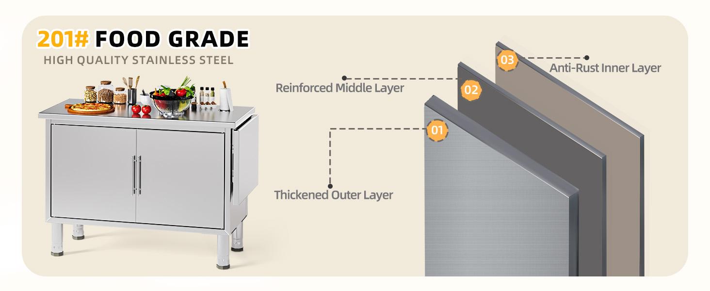 Stainless Steel Kitchen Cabinets, 57"x19.7" Commercial Worktable with Extend Panel & Adjustable Shelf, Heavy-Duty Kitchen Prep Table Workbench for Home, Restaurant, Garage and Hotel Stainless Steel Kitchen Cabinets, 57"x19.7" Commercial Worktable with Extend Panel & Adjustable Shelf, Heavy-Duty Kitchen Prep Table Workbench for Home, Restaurant, Garage and Hotel