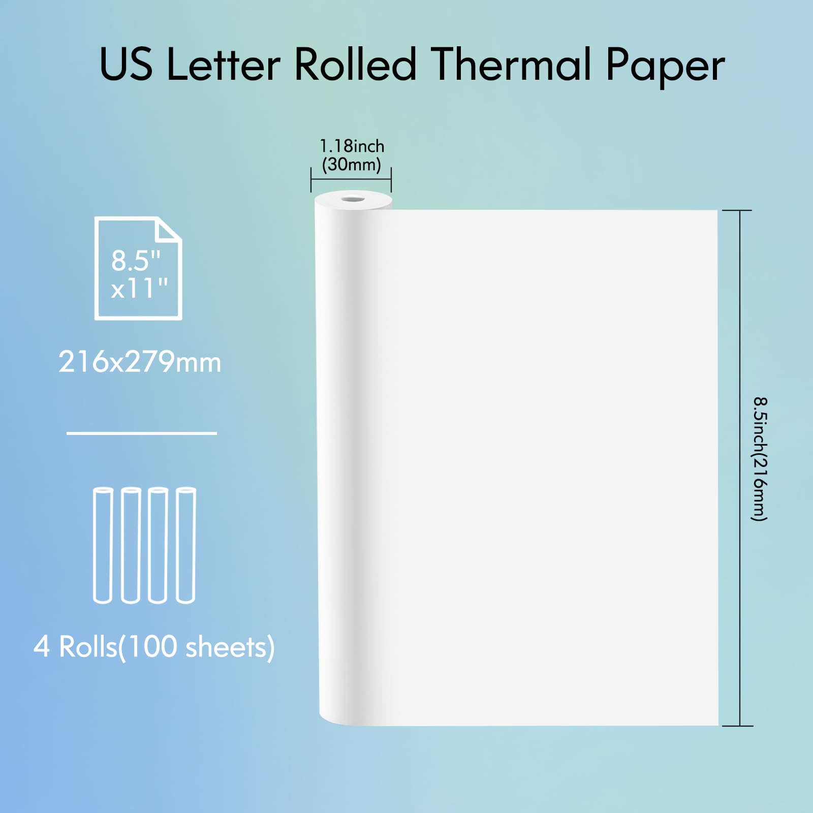 JADENS US Letter Size 8.5''×11'' Quick-Dry Folded Thermal Paper, 200 Sheets, Multipurpose Thermal Paper for Office, Contract