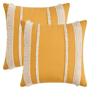 REGALWOVEN 2pcs Decorative Boho Throw Pillow Cover, Modern Textured Tufted Pillow Cover Striped for Couch Bed Sofa 18 x 18 Inch Yellow