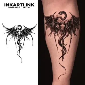 INKARTLINK Tattoo Tech, 2 Sheets Extra Large Semi Permanent Tattoo, Adult Art Design Temporary Tattoos, Lasts 1-2 Weeks, Waterproof, Realistic Look, No Adhesive, No Reflection (Winged Snake)
