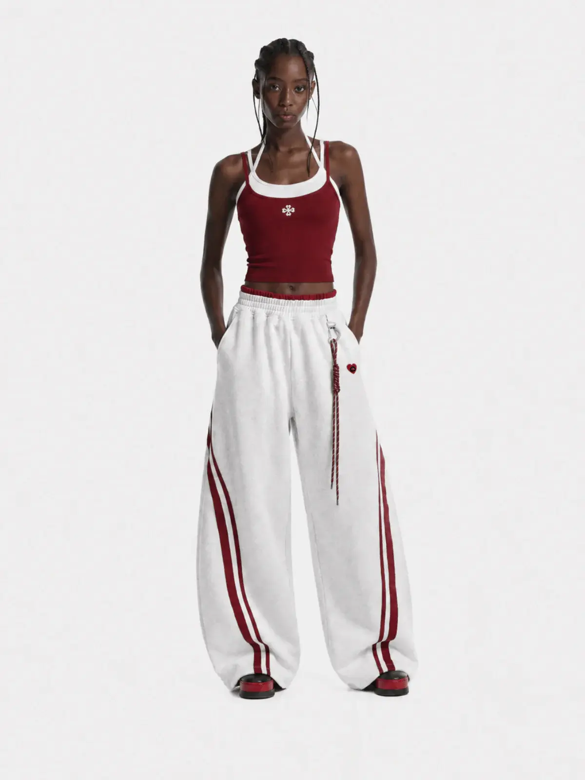 AELFRIC EDEN Men's Baggy Heart Sweatpants with Contrast Side Stripe, Wide-Leg Cotton Blend Gym Joggers with Pockets, Baggy Sweatpants, Streetwear Clothing, Men's Pants, Vintage Clothing, Trending, Comfy Pants, Baggy Fit