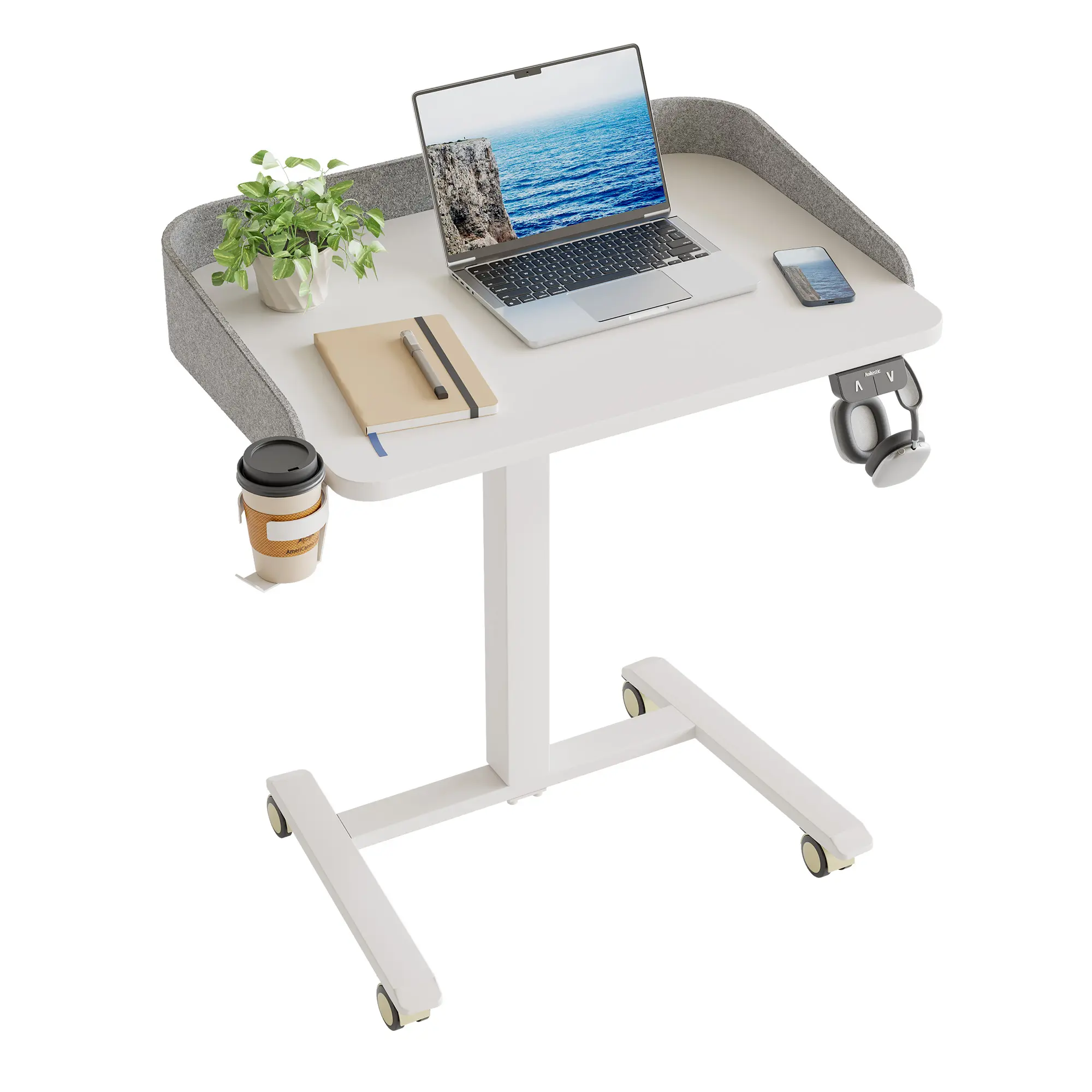 summergarden Mobile Standing Floor Desk with Wheels, Felt Panel, Built-in Cup Holder Hook, 360° Rotation - 26.8"x18.9", 88 lbs Capacity, Assembly Required, Adjustable Space-Saving Portable Sit-Stand Furniture, Office Accessories for Home Use, Standing Des