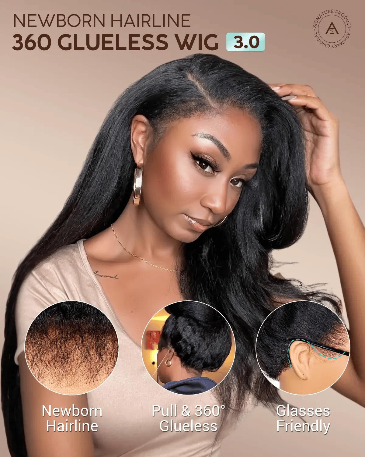 Newborn Hairline Hyperrealism KinKy Edge Hairline Invisi Strap 360 Skin Lace Frontal Kinky Straight Wig Pre-Everything Natural Look Human Hair Wig Comfortable Fit Breathable Feel Quick And Easy Installation SpringStatements