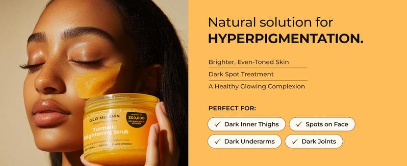 Glo Melanin Turmeric Brightening Scrub for Hyperpigmentation and Exfoliation, w/ Sea Salt & Vitamin E, 200ml