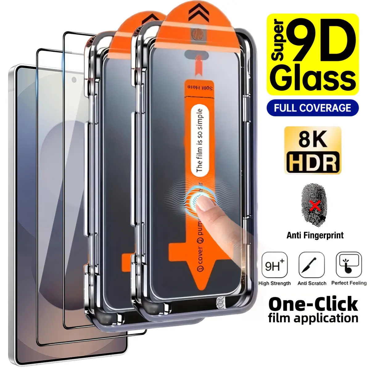 Military-Grade HD Tempered Glass Screen Protector for Samsung Galaxy S24 Series - 1-Click Dust-Free Installation, Anti-Spy, Shockproof, Full-Coverage Smartphone Accessory, Handheld