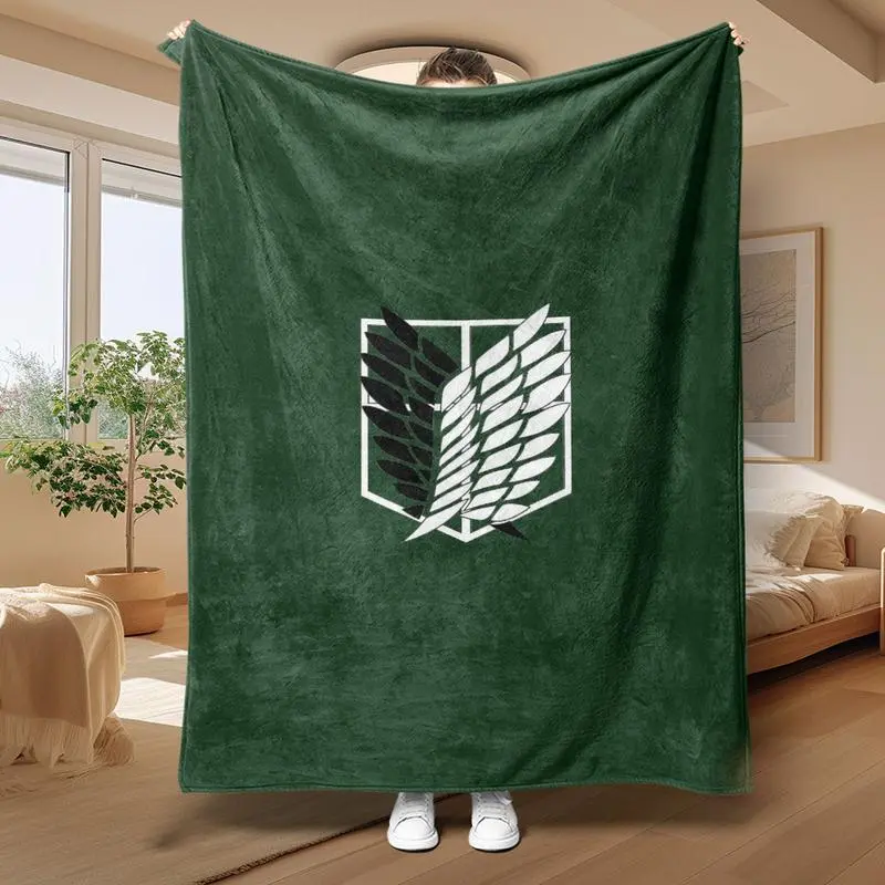 [Summers Wins] Attack Titan Survey Corps Badge-Print Polyester Throw Blanket, Warm, Soft, Lightweight, Machine-Washable, All-Seasons Traditional Bedding for Fan Gifts, Home Use, Throw Blankets