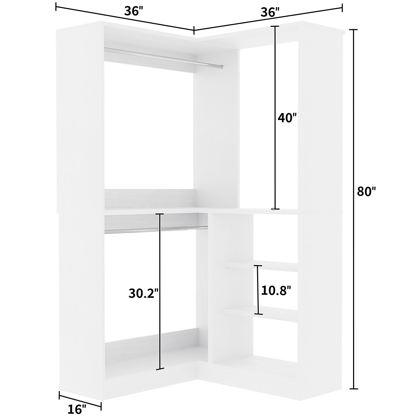 Corner Walk-In Closet Organizer System Set, 36 Inch Large Freestanding Closet Organizer System with 2 Hanging Rods and Storage Shelves, Sturdy Walk-in Closet Tower, White Freestanding Closet with Drawers and Rod for Organized Storage Corner Walk-In Closet Organizer System Set, 36 Inch Large Freestanding Closet Organizer System with 2 Hanging Rods and Storage Shelves, Sturdy Walk-in Closet Tower, White Freestanding Closet with Drawers and Rod for Organized Storage