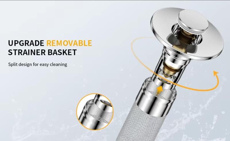 CityDry-Bathroom Sink Stopper Hair Catcher Universal Pop Up Sink Drain Filter with Stainless Steel Filter Basket & Brass Drain Plug