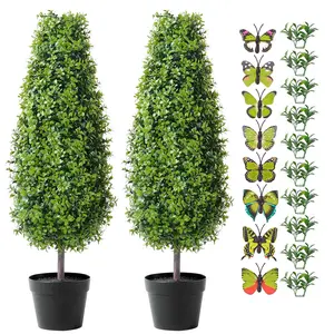 36'' Artificial Boxwood Topiary Trees (Set of 2) – UV-Resistant Faux Greenery, Includes Extra Leaves, Pot & Decor, Perfect for Indoor/Outdoor Home Decor