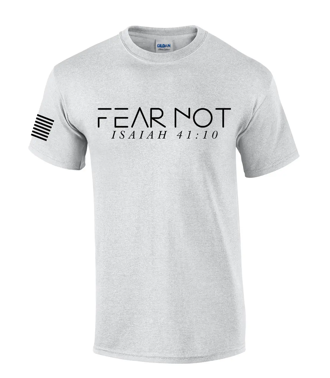 TRENZ SHIRT COMPANY Men's Fear Not Isaiah 41:10 Graphic Tee, Classic Fit 100% Cotton Christian Church Apparel with American Flag, Menswear