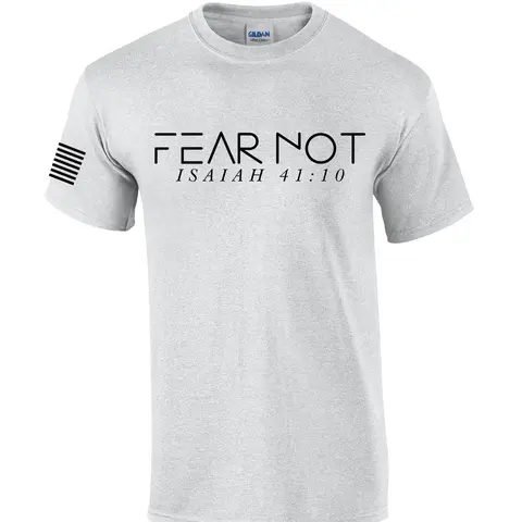 TRENZ SHIRT COMPANY Men's Patriot Faith Isaiah 41:10 Fear Not Graphic Tee - Classic Fit Preshrunk Cotton Menswear Top with Christian Theme, Nail Cross & Faith Quote for Church & Everyday
