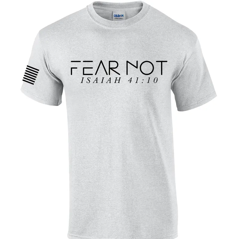 TRENZ SHIRT COMPANY Men's Patriot Faith Isaiah 41:10 Fear Not Graphic Tee - Classic Fit Preshrunk Cotton Menswear Top with Christian Theme, Nail Cross & Faith Quote for Church & Everyday