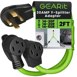 30 Amp NEMA 14-30P to 14-30R and 14-50R Splitter Power Cord Adapter - 4 Prong STW 10AWG 4C