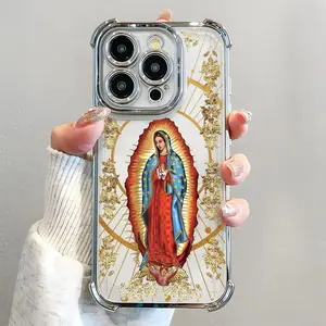 Virgin Mary pattern electroplated four-corner airbag shockproof and anti-drop phone case. Suitable for iPhone 17 Pro Max, 16/15/14/13/12/11 Pro Max, and Samsung S25, S24, S23 (airbag shockproof transparent protective case).
